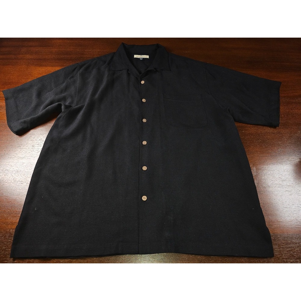 Tommy Bahama Men's Large 100% Silk Embroidered "Shore Thing" Button Shirt Black